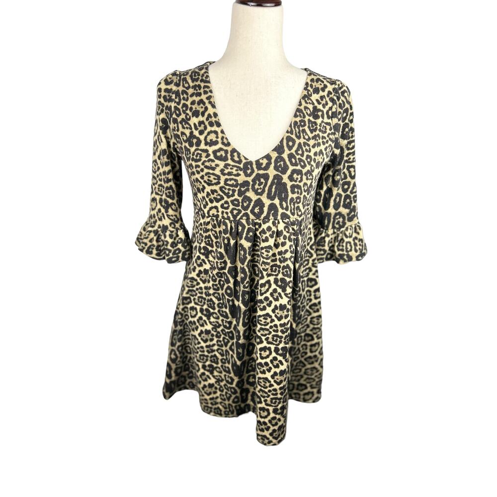 OB2-12 Empire Waist 3/4 Bell Sleeve Animal Print Tunic or Short Dress Size S